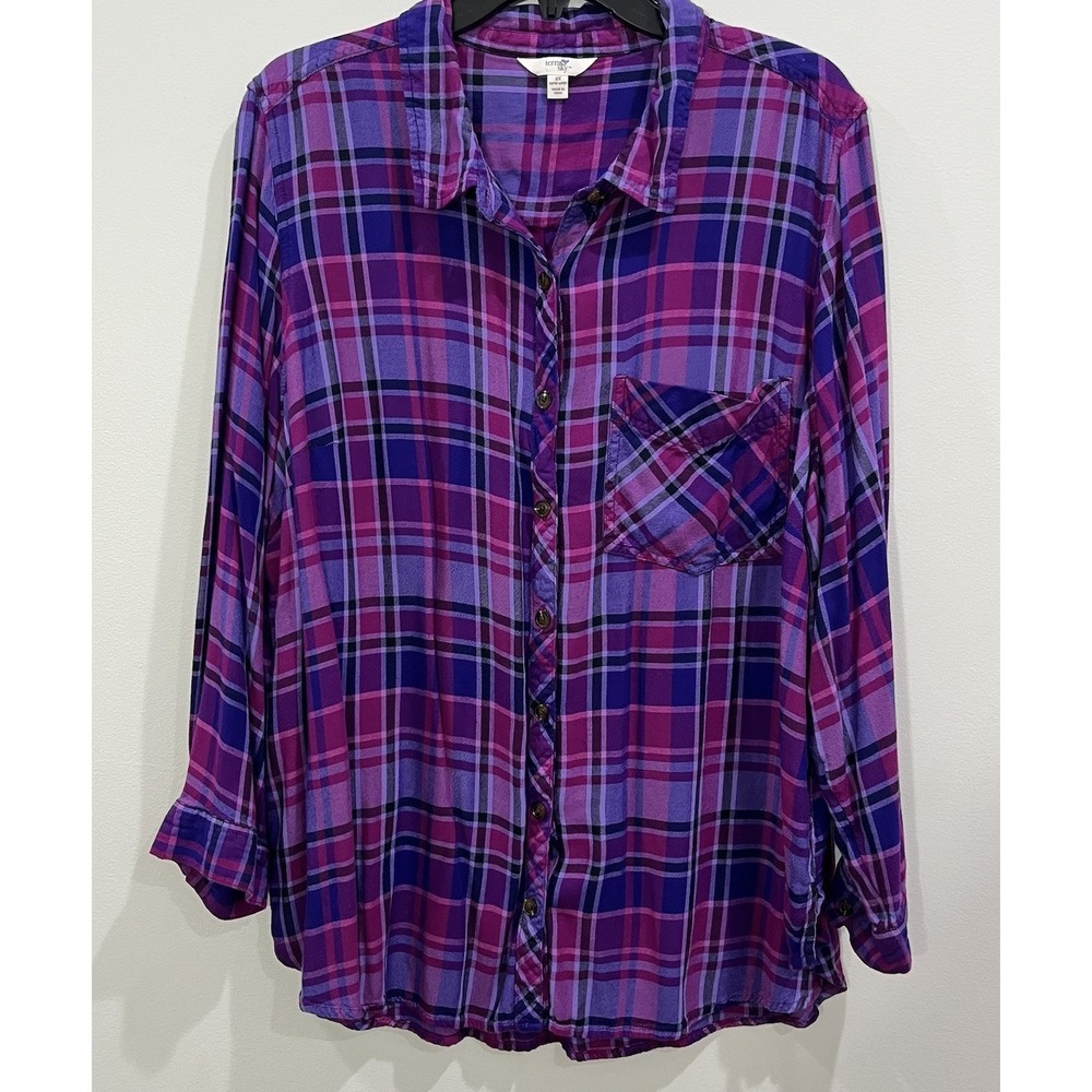 Terra & Sky Long SLeeve Button Up Plus Size 2X (20W-22W) Purple Pink - Picture 7 of 8